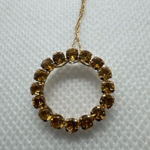 10K Yellow Gold Round Open Circle Infinity Yellow Citrine Pendant Necklace 18”